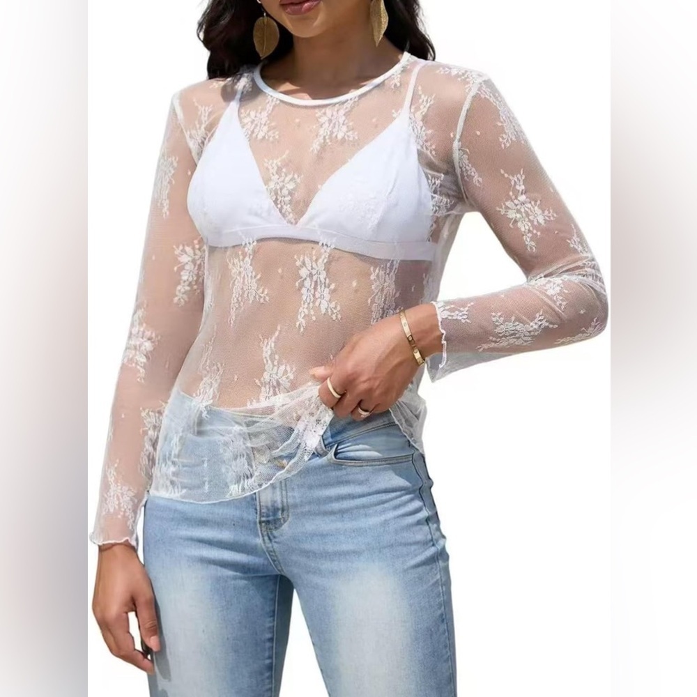 Elegant White Lace Sheer Top